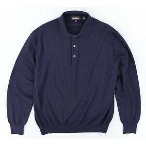 Paul Stuart Polo Sweater Mens XL Navy Blue Wool Knit Italy Luxury Classic Preppy